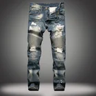 Джинсы мужские зауженные в стиле ретро, брендовые зауженные байкерские рваные джинсы, эластичные узкие брюки из денима в стиле хип-хоп