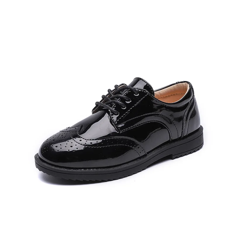 

Boy Black Leather Shoes British Style Kid Patent Leather Shoe Brathable Student Dance Shoe Shallow Toddler Outdoor Shoes lace up