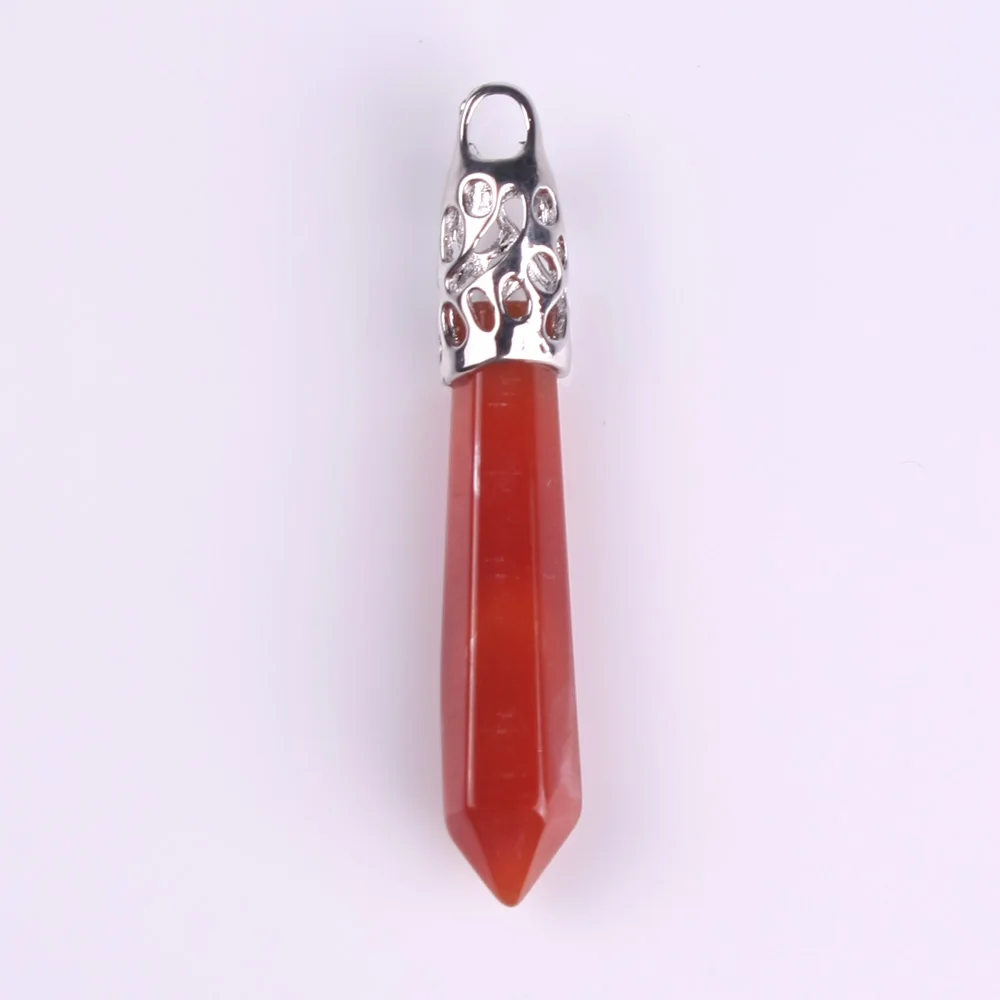 red agate 1 шт. красивый натуральный кристалл опал, кварц драгоценный камень Длинная подвеска Маятник лунный камень кулон Посеребренная Модная бижутерия подходит ожерелье - Окраска металла: red agate