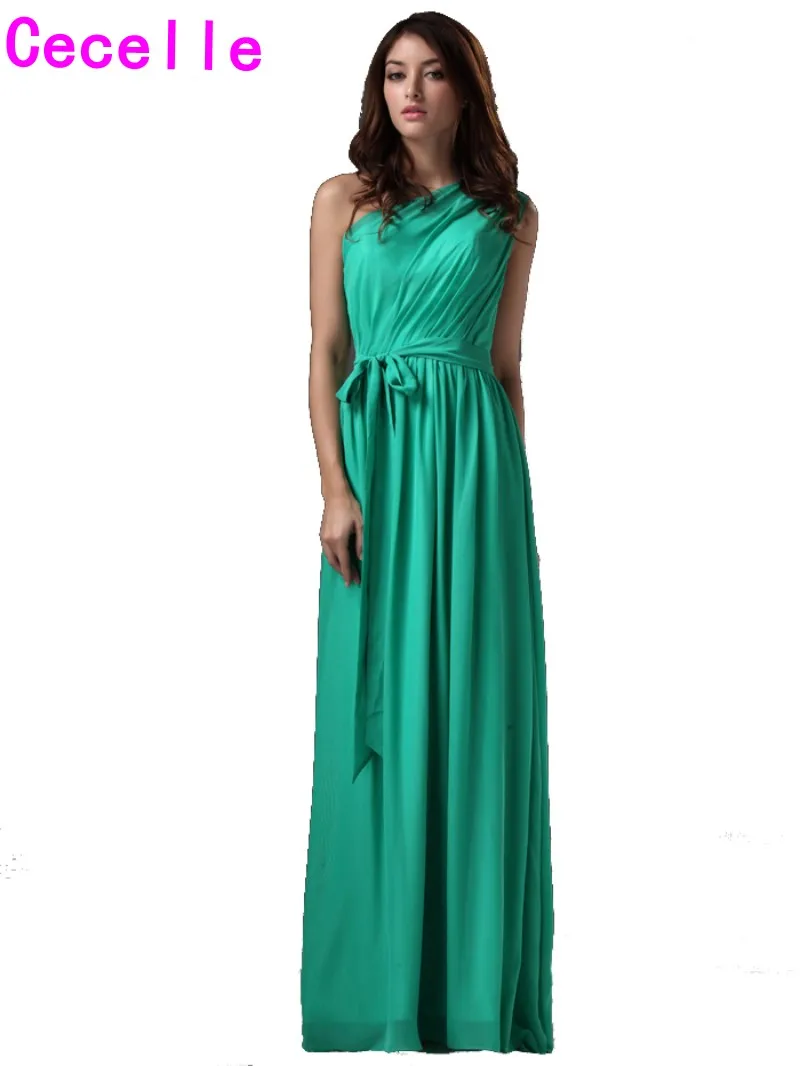 Зеленый одно плечо Бохо длинное платье подружки невесты длина до пола макси