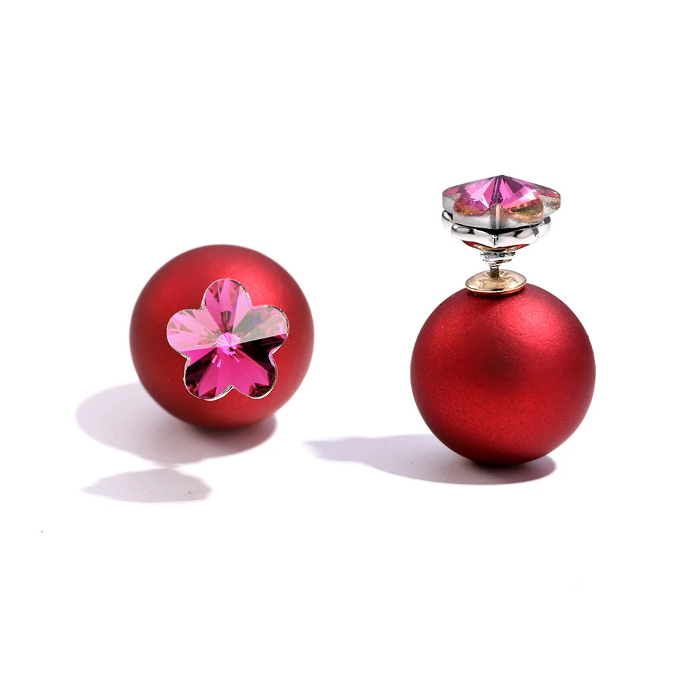 Женские двусторонние серьги шпильки Seven карамельные красные темпераментные