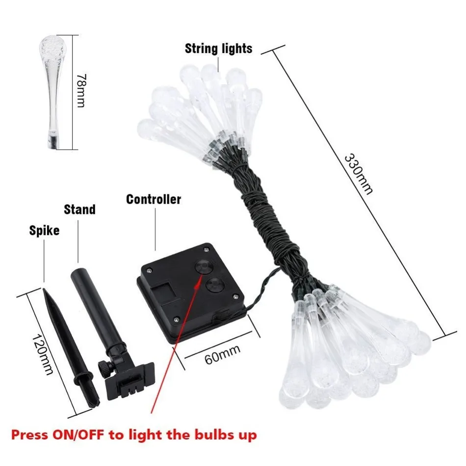 20 LED RGB солнечные огни строки Фея лампы Наружное освещение Водонепроницаемый для