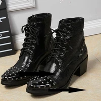 winter mens shoes high heels black genuine leather cool military army boots rivets decor metal tip ankle cowboy boots mens