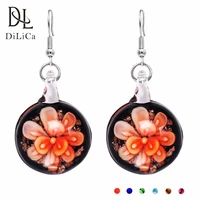dilica vintage dangle earrings for women round glass flower earrings statement charm earring female costume jewelry brincos
