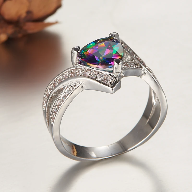 Lingmei Jewels Роскошные австрийского хрусталя палец кольцо вечности с радугой ААА