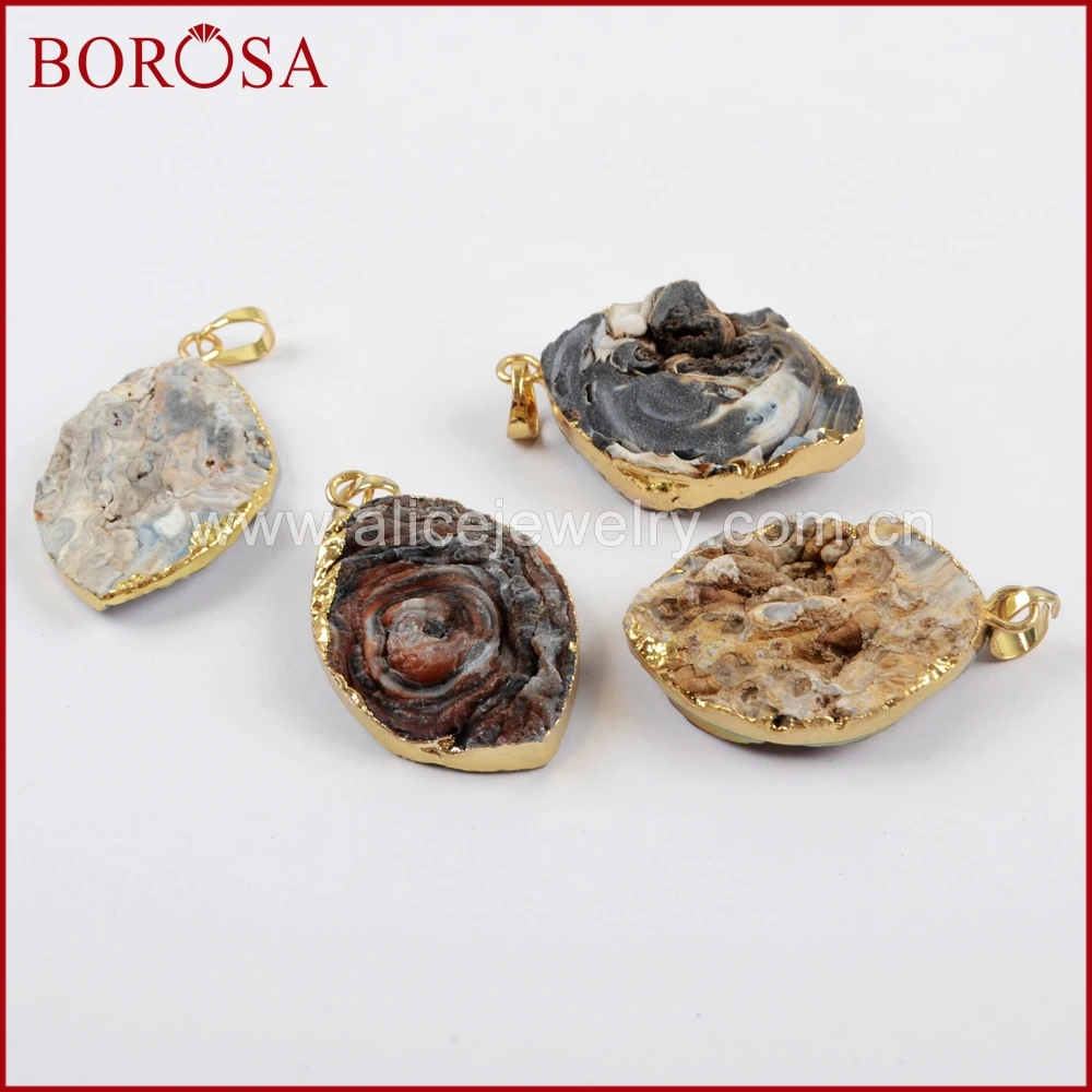 BOROSA 10 шт. Модный Золотой Цвет Маркиза Радуга Титан галактика Друза кварц кулон