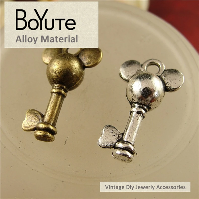BoYuTe (100 Pieces/Lot) 18*9MM Vintage Accessories Part Antique Bronze Silver Zinc Alloy Key Pendant Charms for Jewelry Making