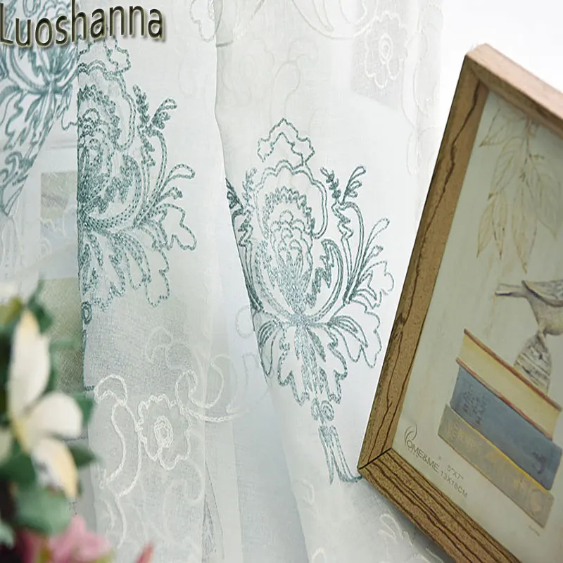 Luoshanna лучший Европейский стиль вышитые цветы белые отвесные тюлевые шторы для