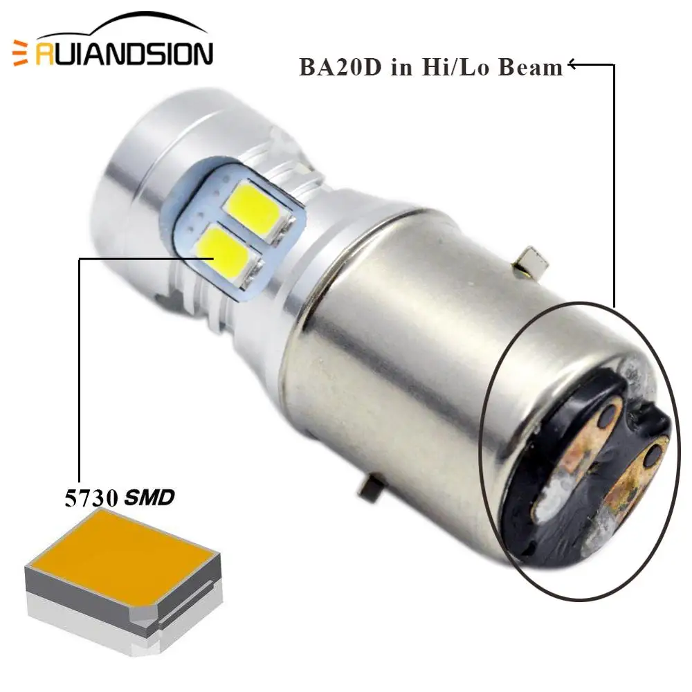 H6 BA20D светодиодный 12 SMD 5730 мотоцикл мото велосипед Скутер ATV Высокий/Низкий биксенон 160lm/480lm фара Лампа 6000K Белый DC 6V 12V