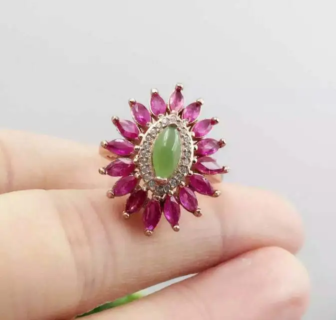 

Natural Multi-color ruby gem Ring Natural jasper ring 925 sterling silver trendy Elegant Luxury sunflower women girl Jewelry