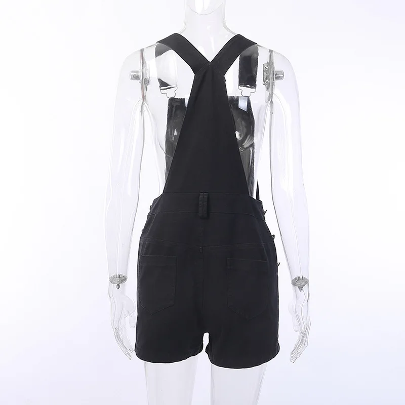 Moon Phase Printed Denim Overalls Shorts for Women Summer Gothic Straps Streetwear Girls Punk Letter | Женская одежда