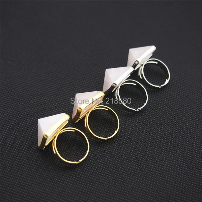 

L150108013 Rose Pink Quartz Crystal Pyramid Ring Silver Or Gold Electroplated Adjustable