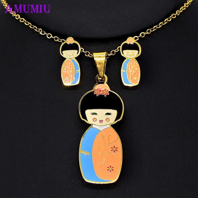 Кимоно AMUMIU японские кукольные ожерелья подвески из нержавеющей стали 100%