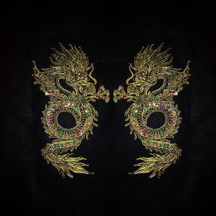 22*35cm large dragon embroidery on black gauze with paillette sew-on applique raw material for classic or performing clothes | Дом и сад