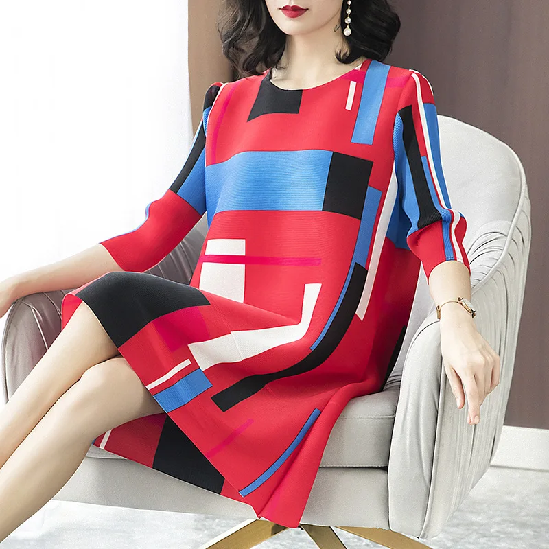 

2019 Summer New Elegant Red Patchwork Loose Casual Fashion Flare Sleeve Knee-length a Line Dress