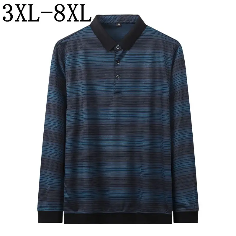 Размер 6XL 7XL 8XL Новая Осенняя модная футболка поло мужские деловые полосатые мужские футболки поло с длинными рукавами свободные поло для мужчины