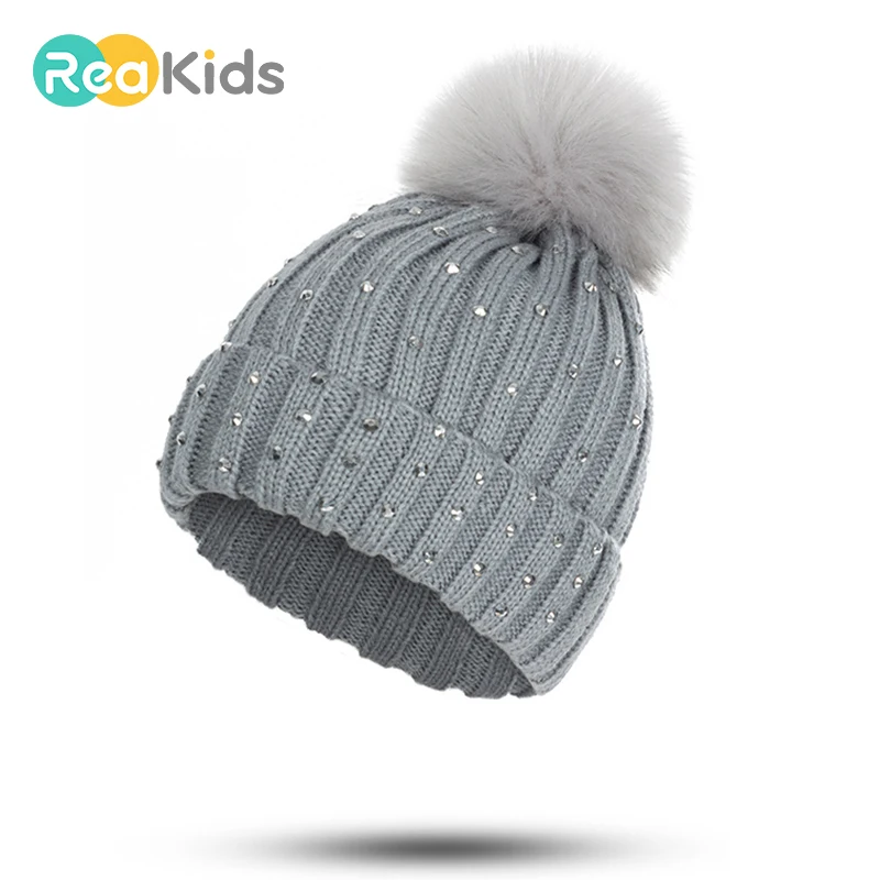 REAKIDS/Новинка года; детская теплая зимняя Лыжная шапка «кроше» для маленьких мальчиков и девочек; вязаная шапочка; хлопковая шапка с помпоном; модная детская шапка