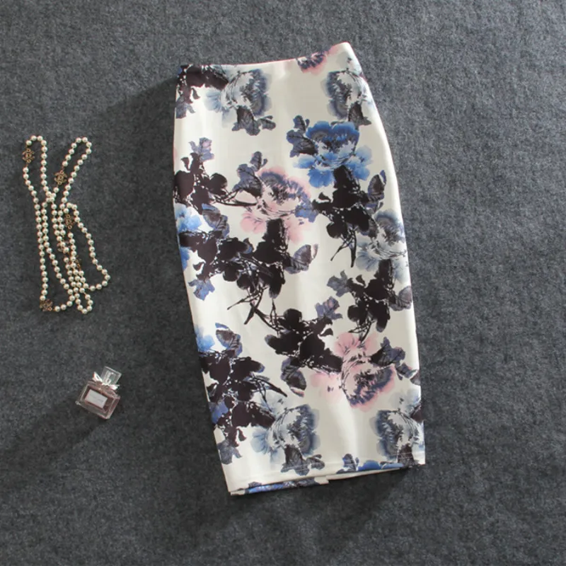 Женские офисные юбки карандаш с высокой талией и цветочным принтом весна лето