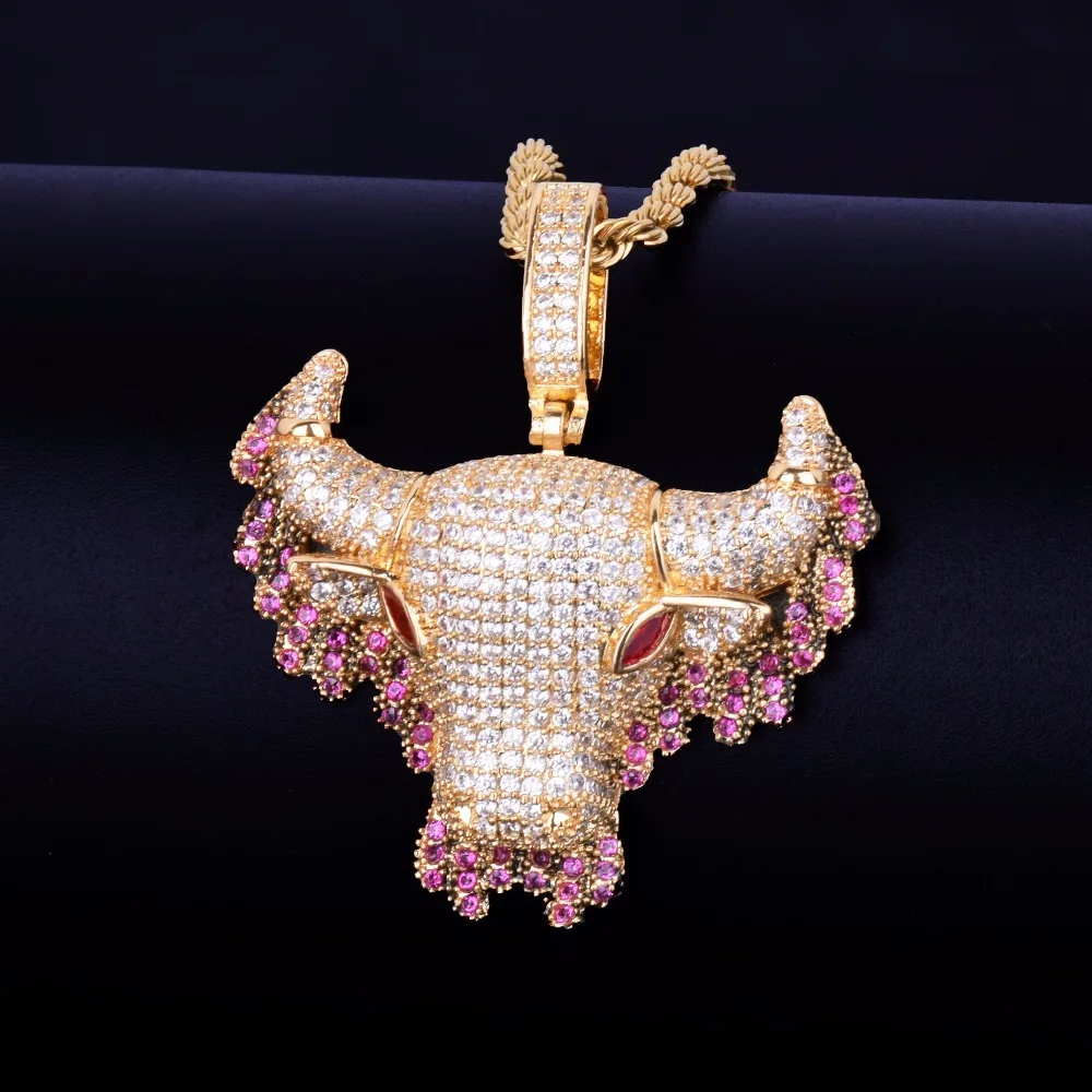 Животное капельного колье в виде коровы & Золотой кулон Цвет Bling кубического