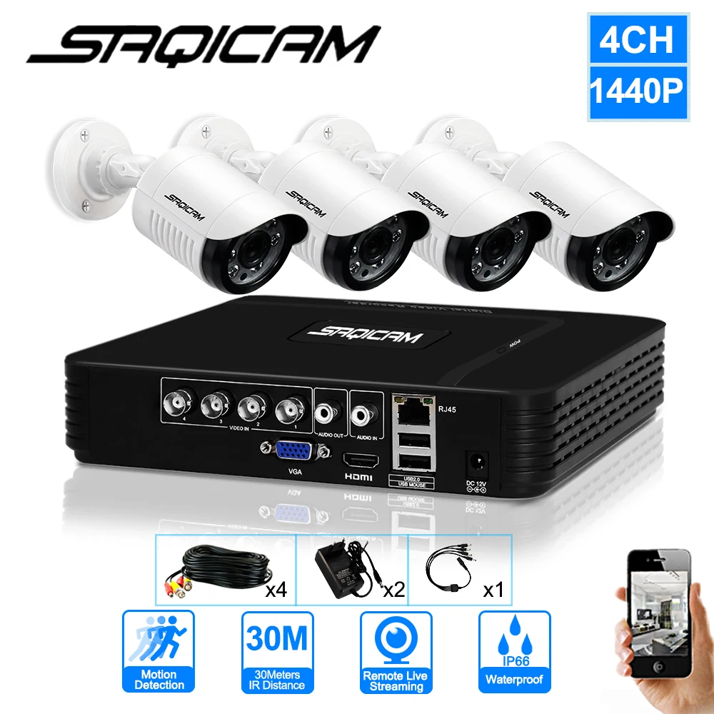 Saqicam 4CH 4MP HD видео система безопасности CCTV DVR комплект 4 шт. открытый 1440 P 4.0MP