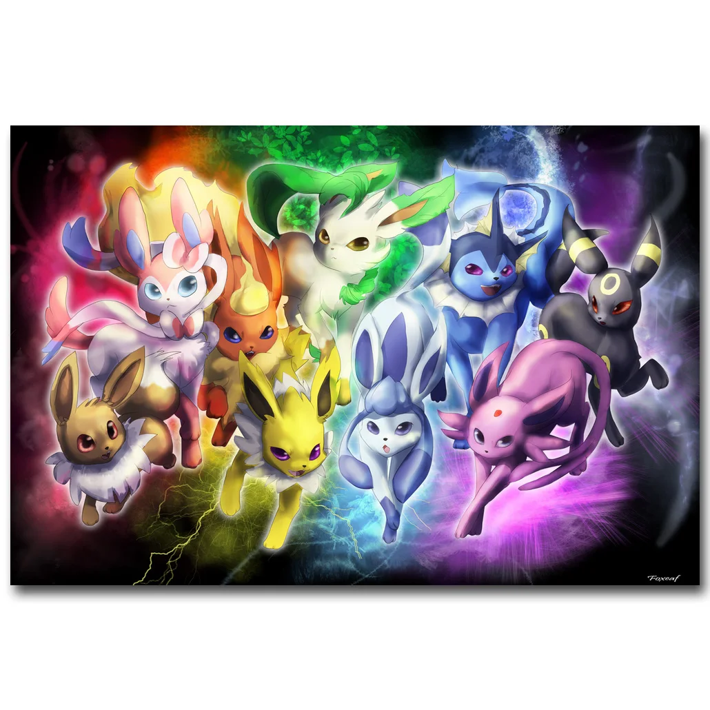 Eevee-Pokemon XY художественная шелковая ткань постер печать 13x20 24x36 дюймов Pocket Monster Аниме Картина для декора стен комнаты 028