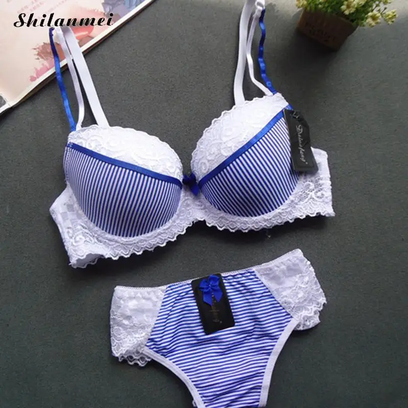 Новое кружевное белье вышивка бюстгальтера 2018 полосатый Для женщин Push Up нижнее
