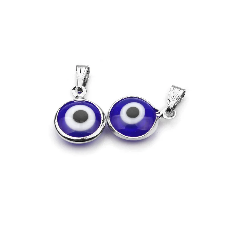 

10pcs/Lot Alloy Silver Color Resin Blue Round Evil Eye Charms Pendants DIY Lucky Bracelet Necklace Jewelry Findings 11mm EY428