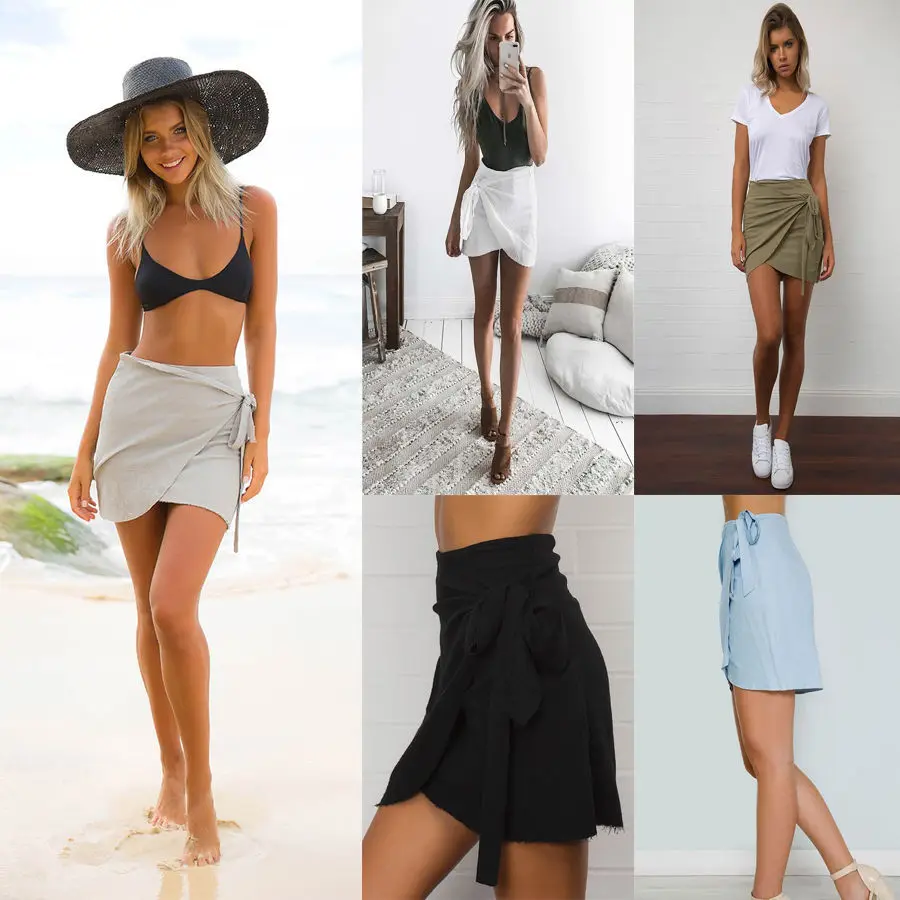 Женская Летняя Сексуальная Асимметричная юбка с высокой талией повседневная