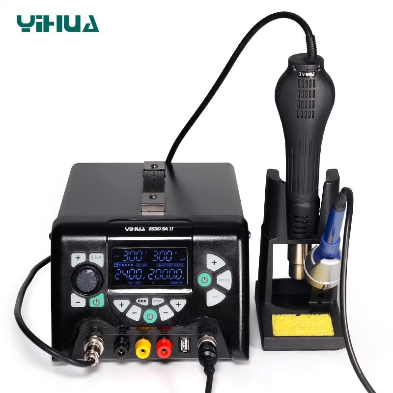 YIHUA 853D 5A II 920 Вт SMD паяльная станция USB DC ПИТАНИЕ тепловые пушки BGA паяльник для