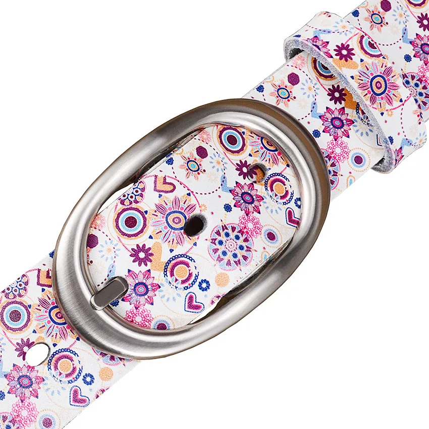 Ремень из натуральной воловьей кожи Женский модный пояс с цветочным принтом