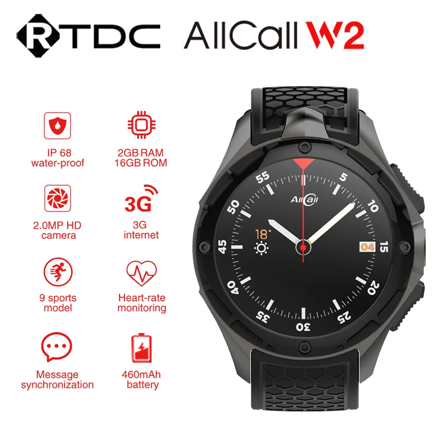 AllCall W2 Android 7 0 4 ядра IP68 водонепроницаемый смарт-часы-телефон активно-матричные