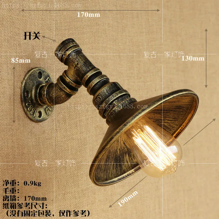 

Water Pipe Wall Lamp American Iron Retro Glass Wine Bottle Wall Light Vintage Bar Cafe Indoor Loft Led Edison Lampshade Indoor