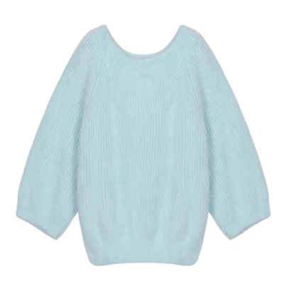 Light green BAHTLEE зимние женские пуловеры из Ангорского Кролика, свитер с длинными рукавами и вырезом лодочкой, высокая эластичность, сохраняющий тепло, свободный толстый джемпер - Цвет: Light green