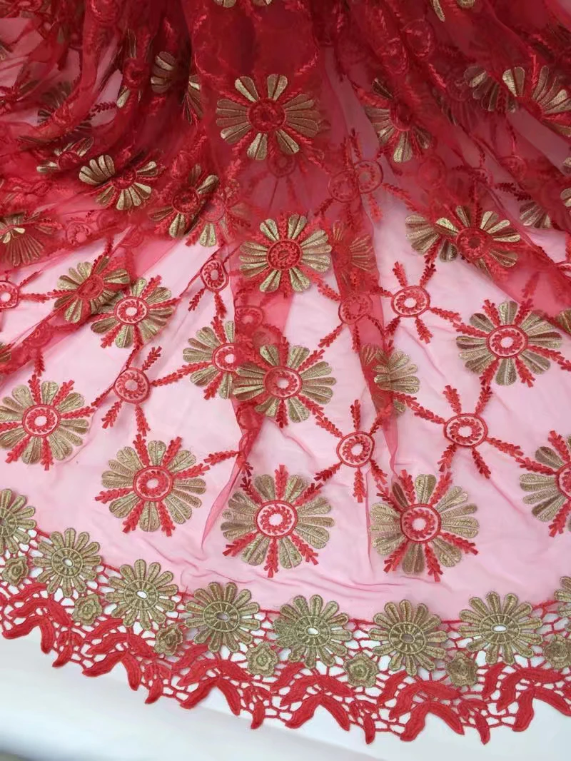 Red and white color embroidery lace material red African France chiffon fabric high quality Guipure wedding SU | Дом и сад