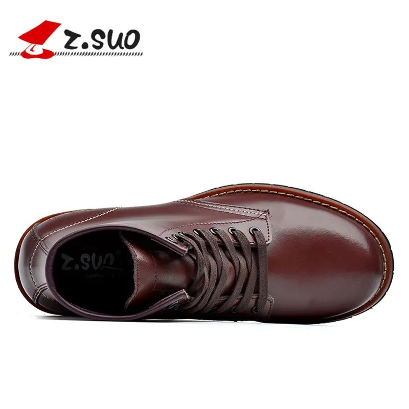 Z.SUO BRAND ZS16108 Autumn Men's Ankle Boots Fashion Round Toe Lace Up Short British 100% Genuine Leather Military | Обувь