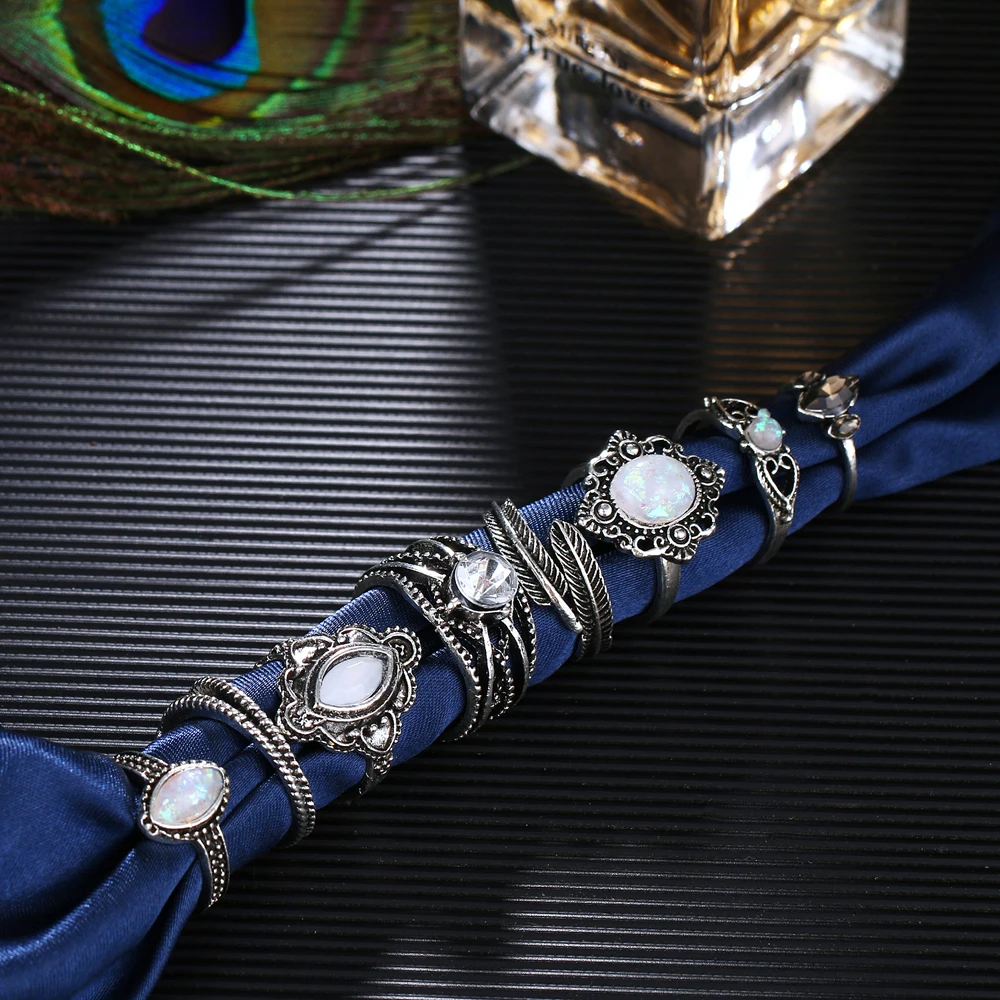 FAMSHIN в богемном стиле винтажные листья камень кольцо на фалангу комплекты