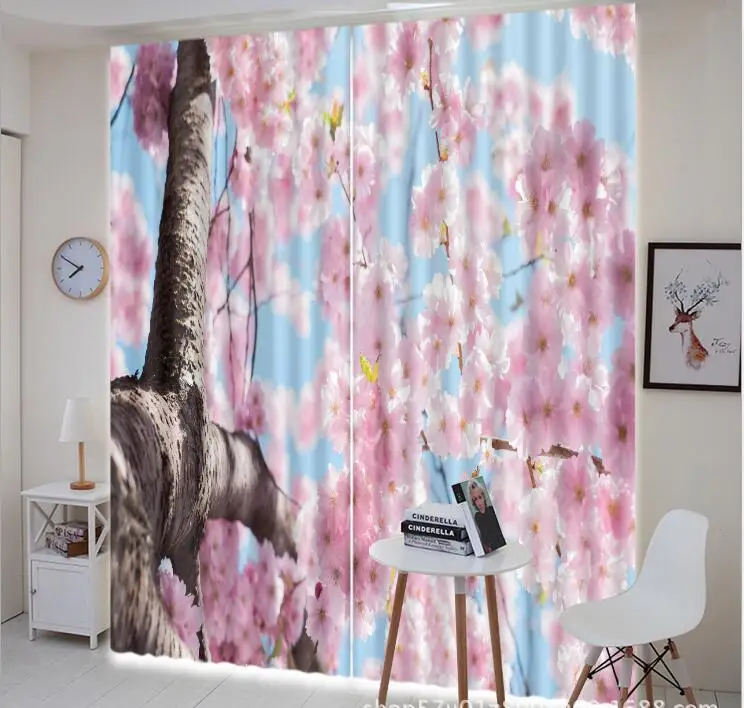 

3D Blackout Window Curtain 2018 New Arrive Party Dress Living Room Pink peach blossom decorate Cortina Drapes Rideaux pillowcase