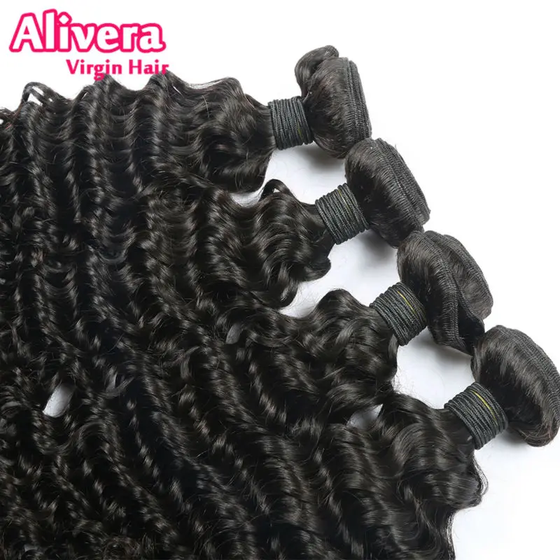 7А Неопрессованном бразильский глубокая волна с закрытием волос связки кружевом