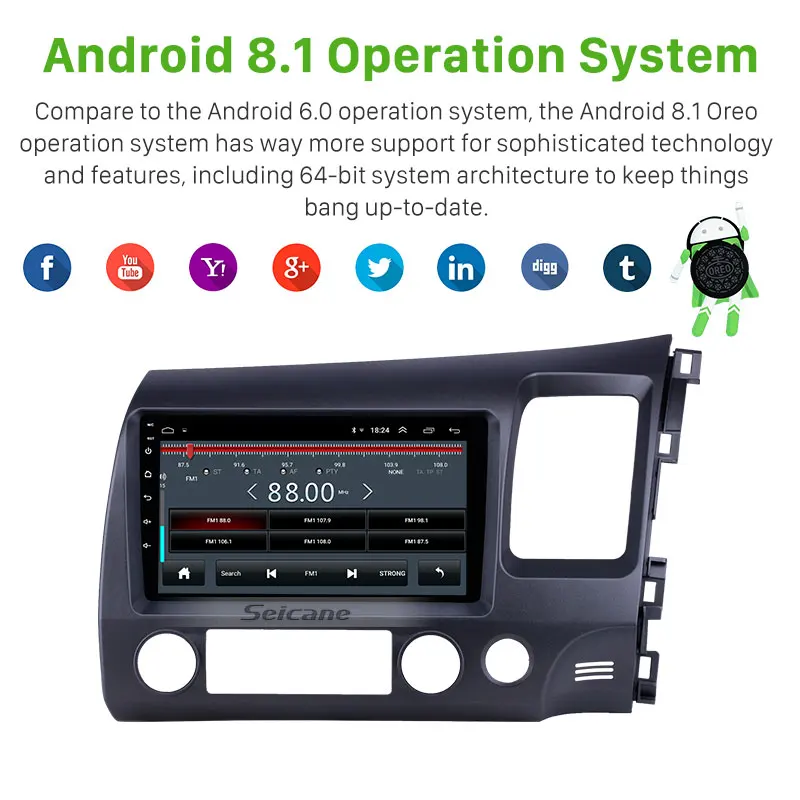 Seicane Android 8 1 9 &quotАвтомобильный GPS плеер для Honda Civic 2006 2007 2008 2009 2010 2011 2DIN навигационная