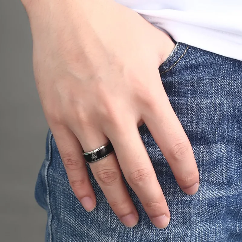 Vnox бренд 100% Титан кольцо из карбида Масонство масонское черный Для мужчин