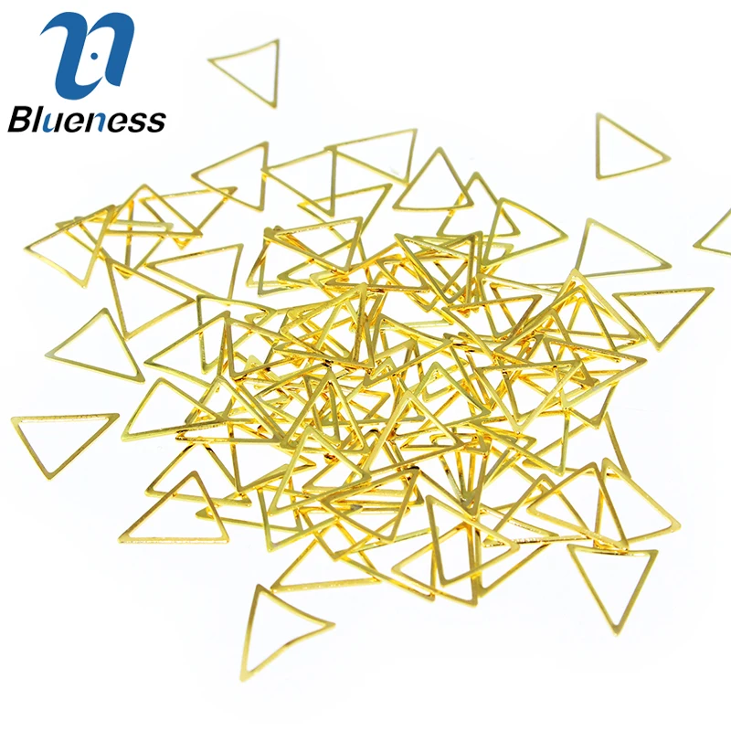 Blueness 100Pcs/lot 8*9mm Triangle Design 3D Nails Art Slice DIY Charms Gold Alloy Manicure Decorations Studs Supplies PJ378 | Красота и