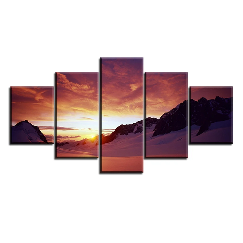 

5 pc Set new-zealand-sunset NO FRAME Oil Painting Canvas Prints Wall Art Pictures For Living Room Decorations