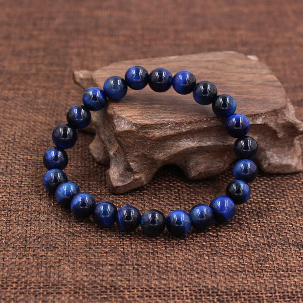 High Quality Blue Tiger Eye Buddha Bracelets Natural Stone Round Beads Elasticity Rope Bracelet for Men Women | Украшения и