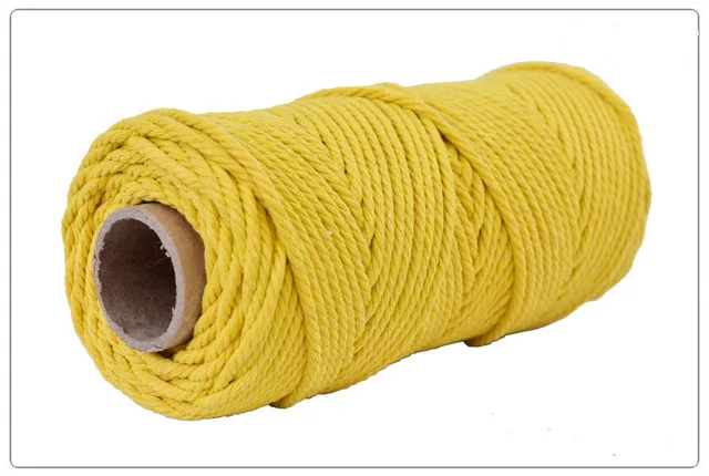 Yellow 4 мм x 100 м хлопок, цветной шнур, бежевая скрученная веревка для рукоделия макраме, свадебные домашние текстильные украшения, поставка - Цвет: Yellow