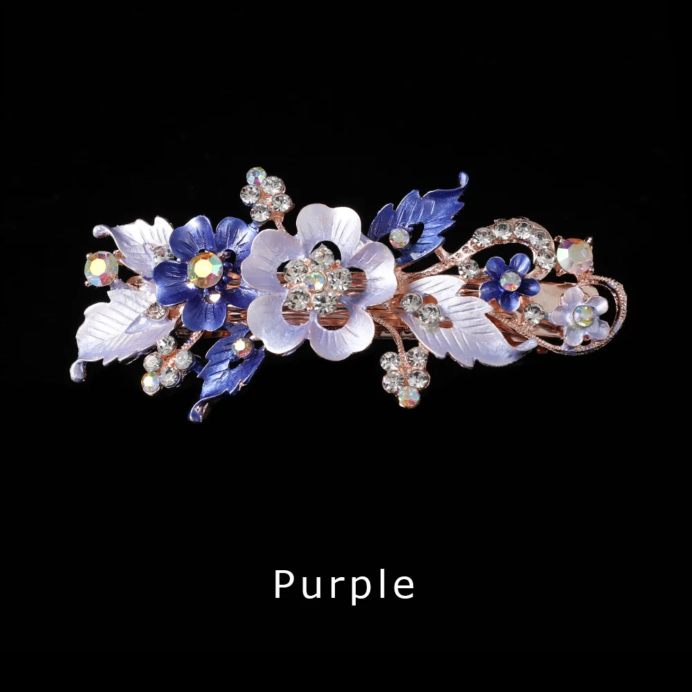 purple Цветочные заколки, полимерные Цветочные заколки для волос, заколка для волос с кристаллами, головные уборы для женщин, девушек, аксессуары для укладки волос - Цвет: purple