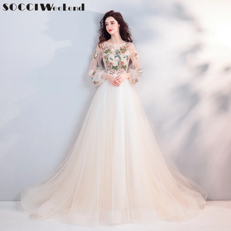 Свадебное платье SOCCI свадебное с длинным рукавом кружевное принцессы цветочным