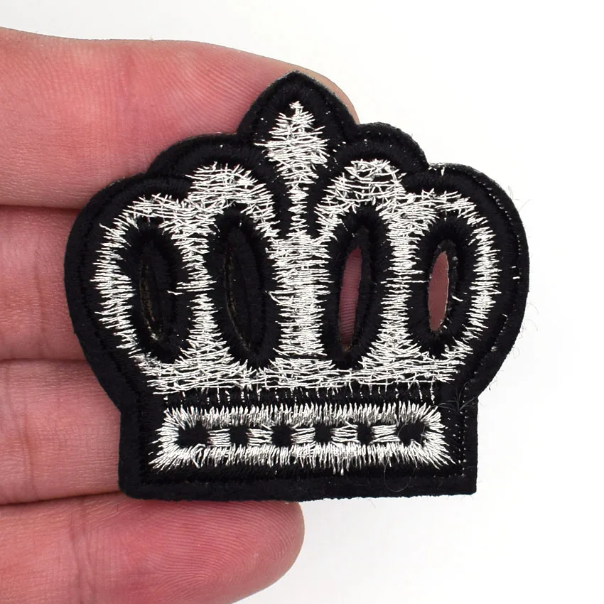 Silver Crown embroidered patches for clothing jeans jacket iron on clothes badge motif appliques biker stickers patchwork fabric |