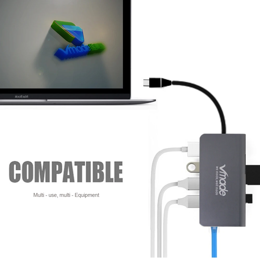 Vmade Кабель-адаптер типа C 5 Гбит/с RJ45 PD Thunderbolt 3 для Apple MacBook Galaxy huawei Matebook Pro type-C USB 3,0 концентратор