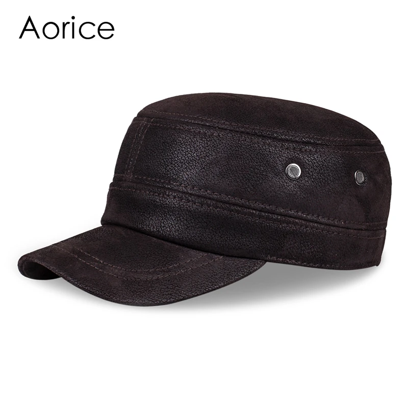Aorice, новинка, натуральная кожа, бейсболка, мужские шапки и кепки, для отдыха, модные, одноцветные, коричневые, черные, папа, шапка, качественный бренд HL019 - Цвет: brown