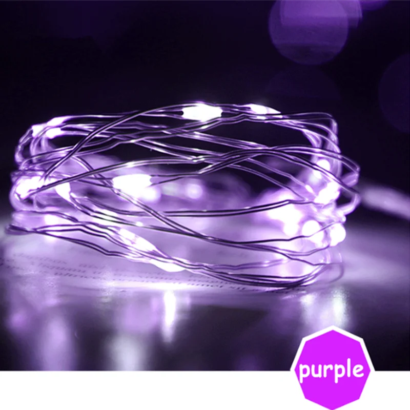 Purple Фея 1 м 3 м на батарейках светодиодный медный провод гирлянды для свадьбы Рождество гирлянда фестиваль вечерние украшения дома лампа - Цвет: Purple